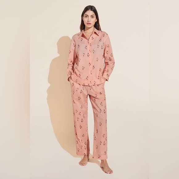 Eberyjey Organic Sandwashed Cotton Printed Long PJ Set in Animal Spot Rose Cloud - Picture 1 of 9